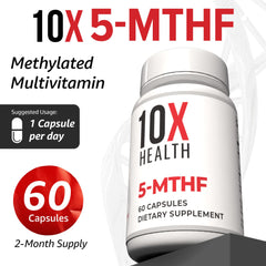 The 10X Health System methylfolate offers cardiovascular support through folate-based methylation balance.