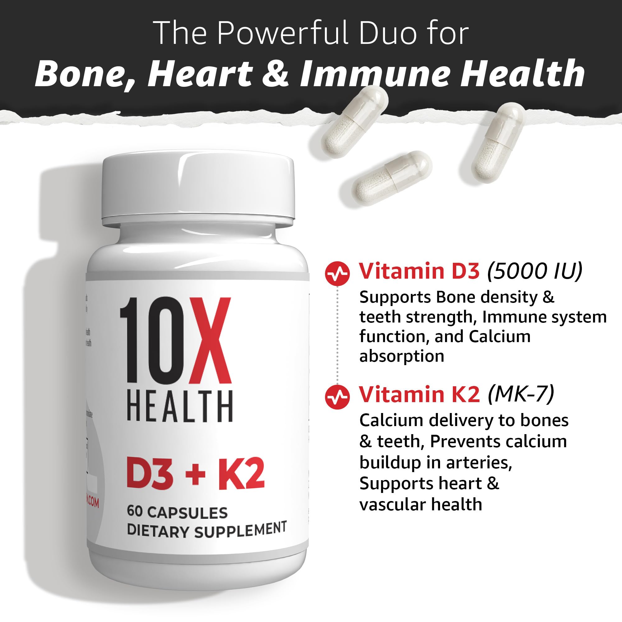 10X Health System d3 k2 packaging front shows premium usa-made supplement