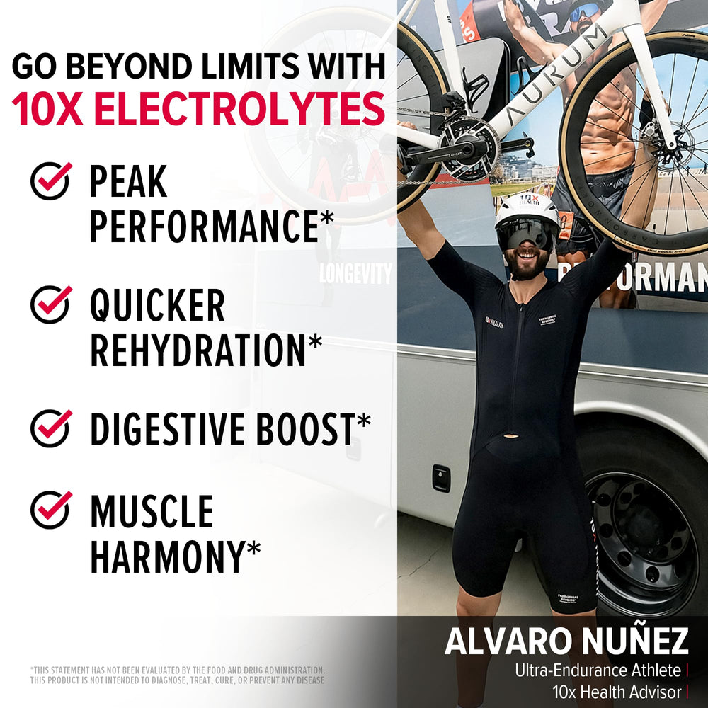 10X Health System electrolytes dissolving in water for balanced hydration during workouts.