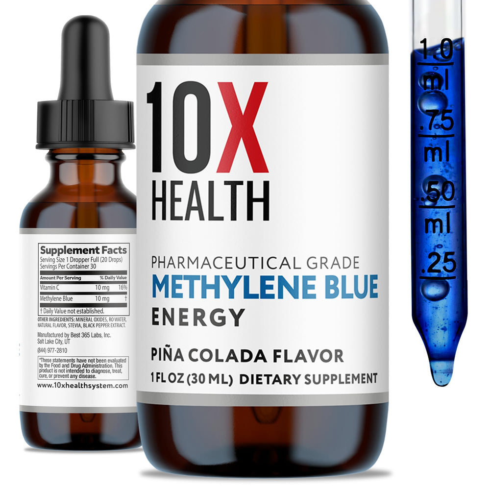 10X Health System Methylene Blue Drops bottle for daily energy and focus support.