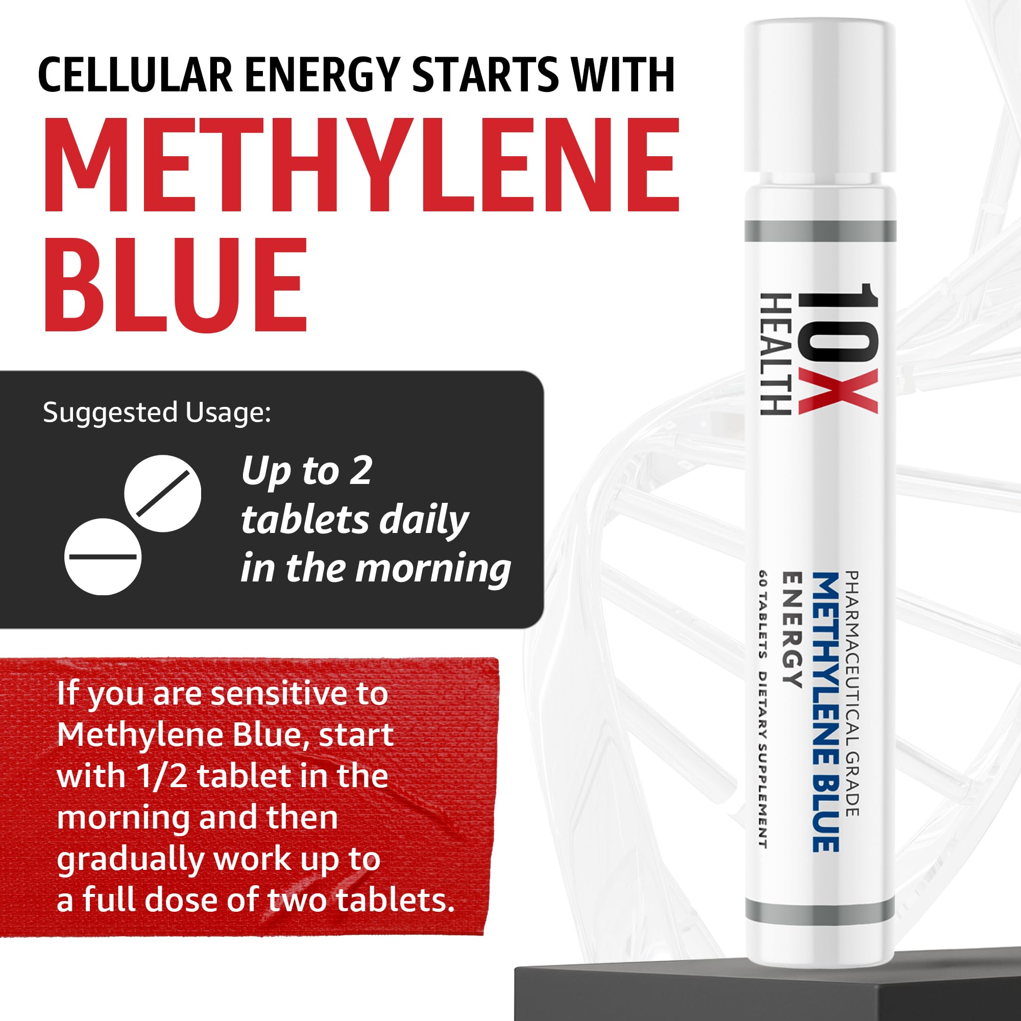 Methylene Blue supplement with black pepper extract visual highlighting absorption