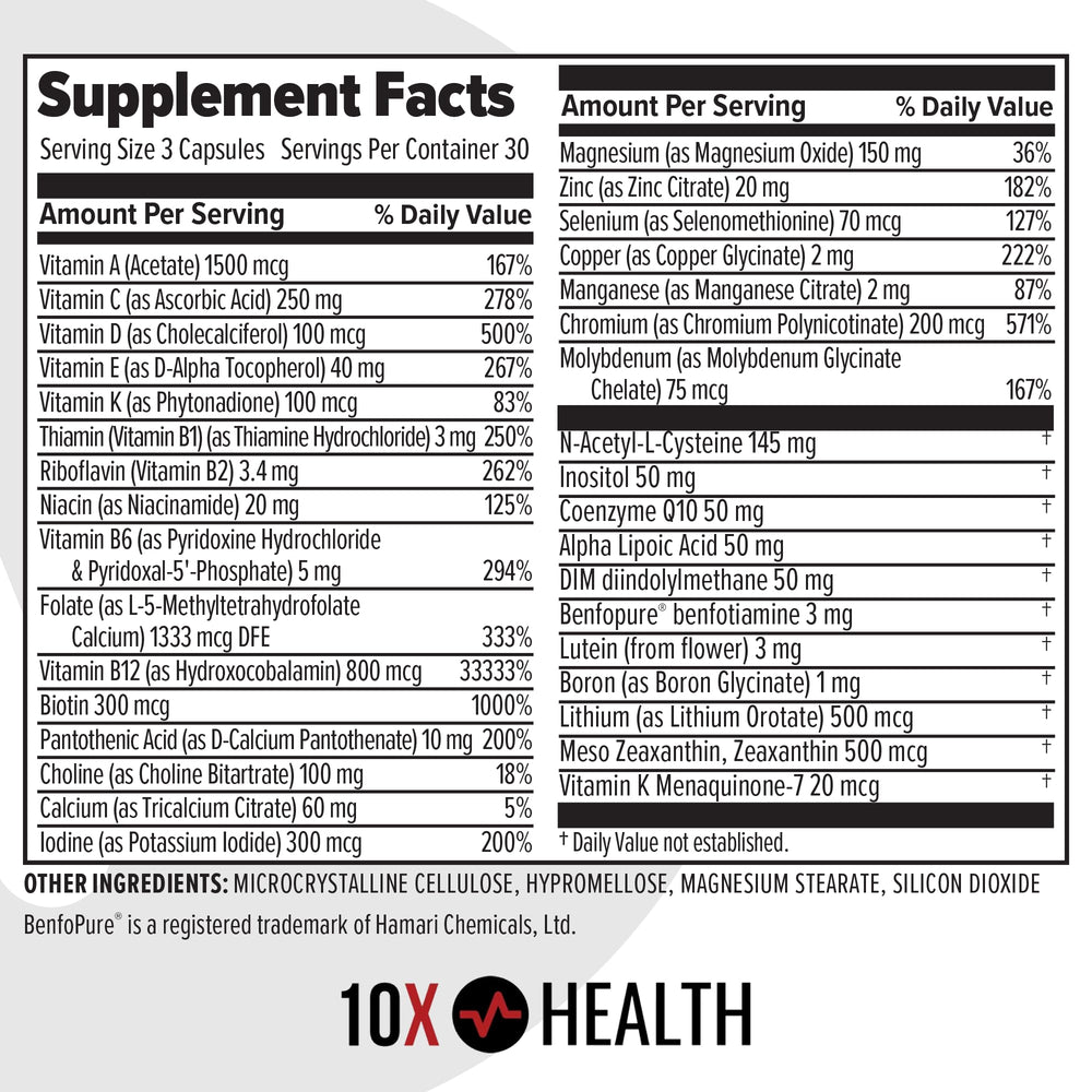 Magnified view of 10X Health System Optimize B12 details for methylated vitamin clarity.
