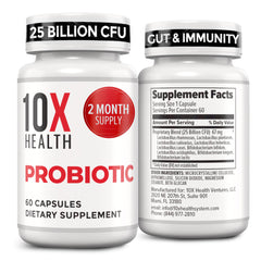 10X Health System Probiotics for Men bottle close-up showing immune support and gut balance