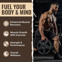 10X Health System vegan protein powder chocolate mushroom blend close-up signals adaptogenic ingredients.