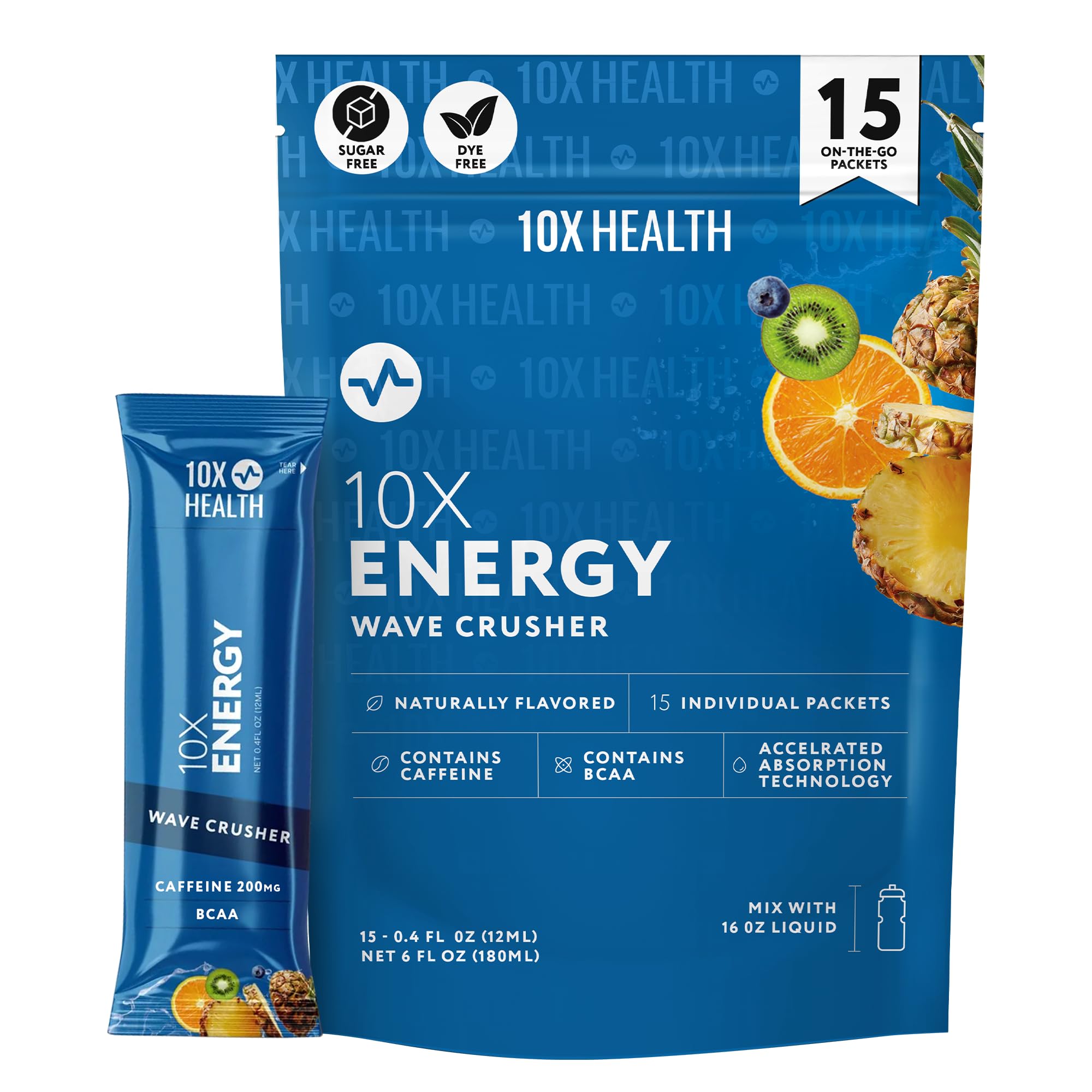 10X Health Wave Crusher tropical punch packet for on-the-go energy and focus