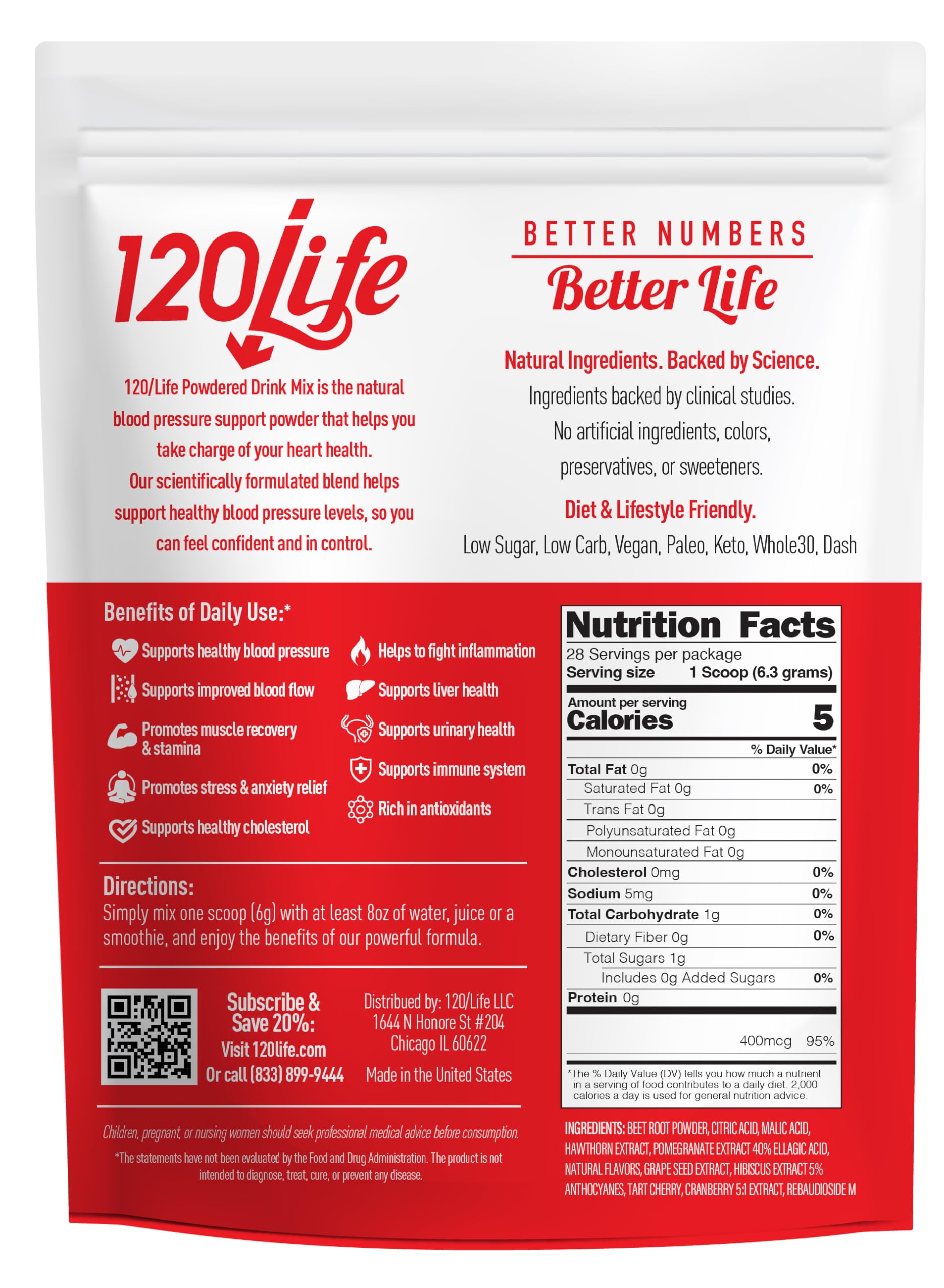 120LIFE Blood Pressure Support pomegranate extract in glass, adds bright flavor and hydration.