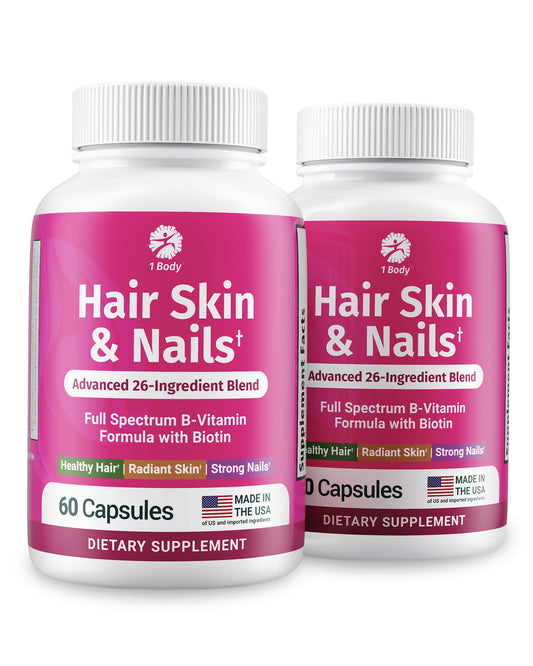 1 Body Hair Skin Nails Growth Vitamin Biotin bottle supports hair vitality