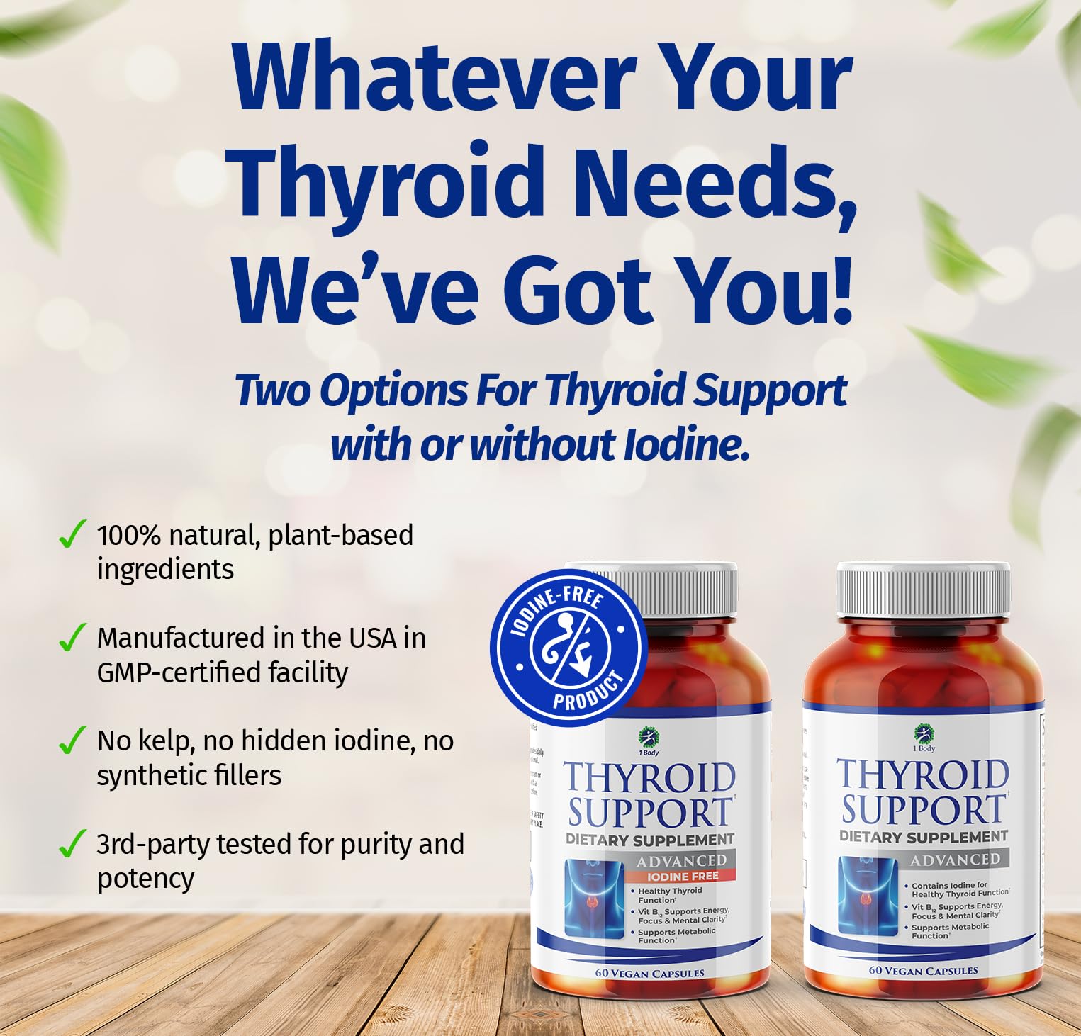 1 Body Thyroid Support on a breakfast table with a healthy meal for daily wellness.