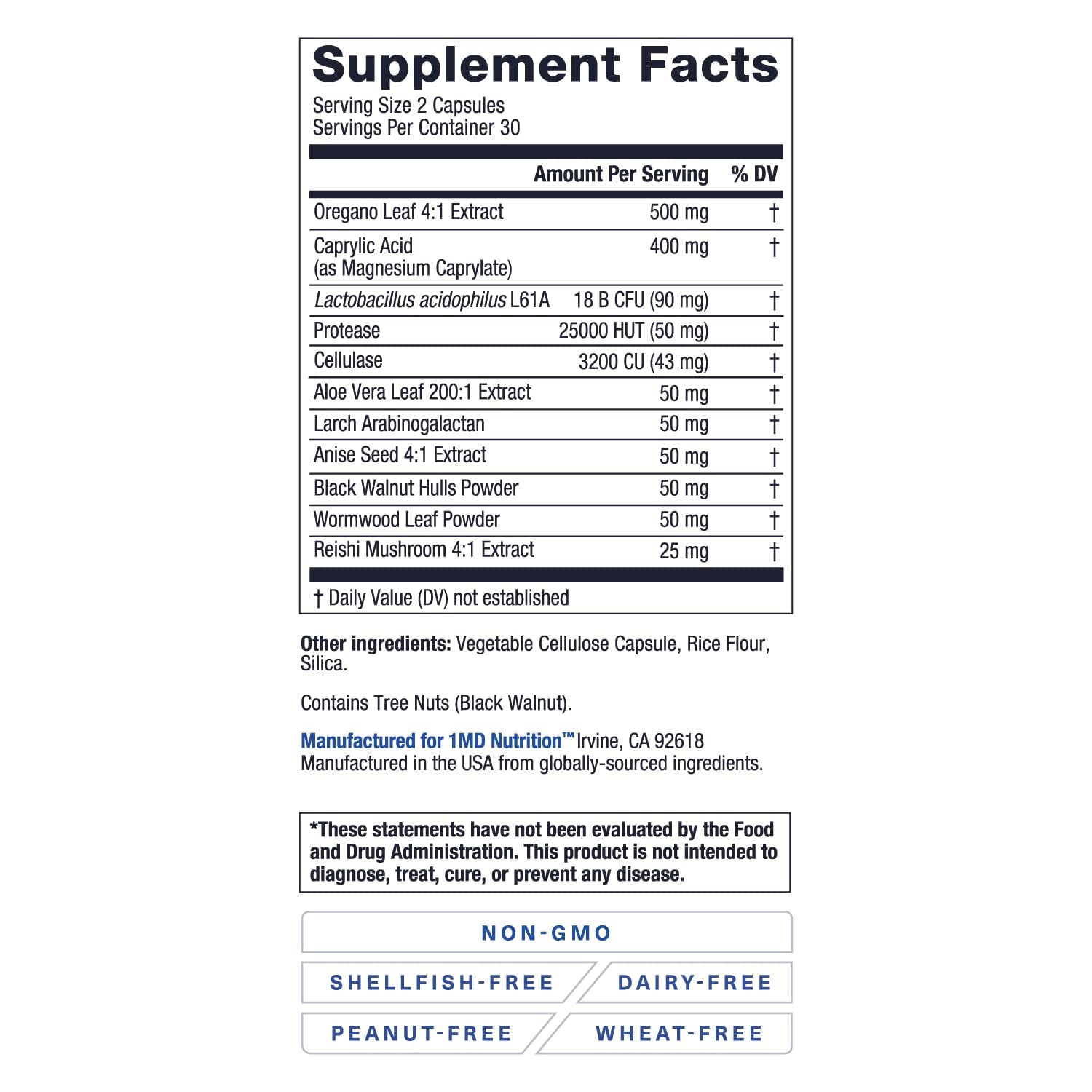 1MD BalanceMD 60 capsules label emphasizes daily digestive support option.