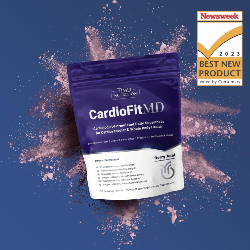 CardioFitMD fiber-prebiotics blend bottle, promoting daily gut health and digestion