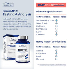 1MD LiverMD bottle pours capsules for convenient daily use.