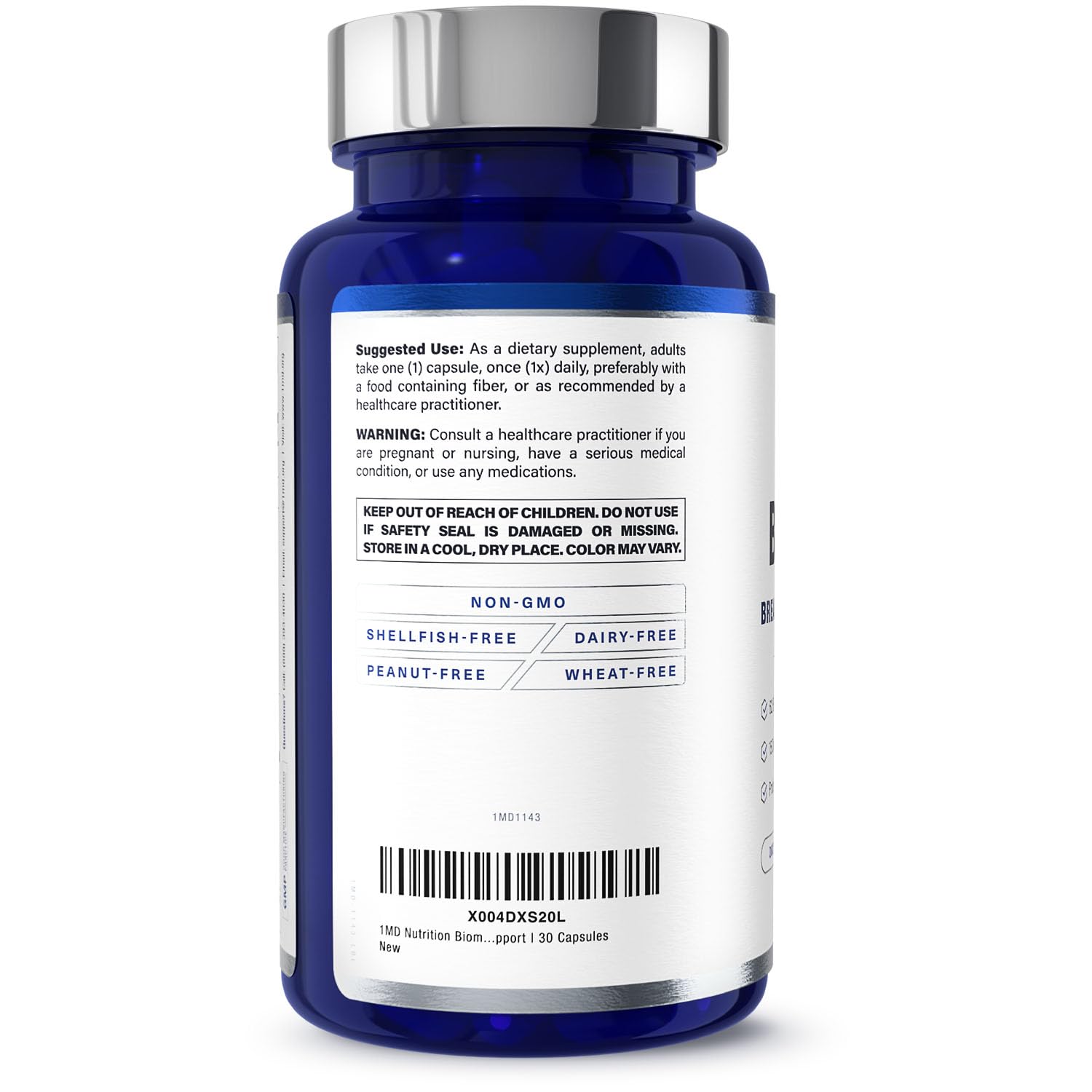 Product on bathroom shelf emphasizing compact 30-day supply of BiomeMD Probiotics.