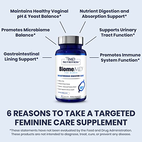 1MD Nutrition BiomeMD Probiotics for Women bottle pour depicts daily intake routine