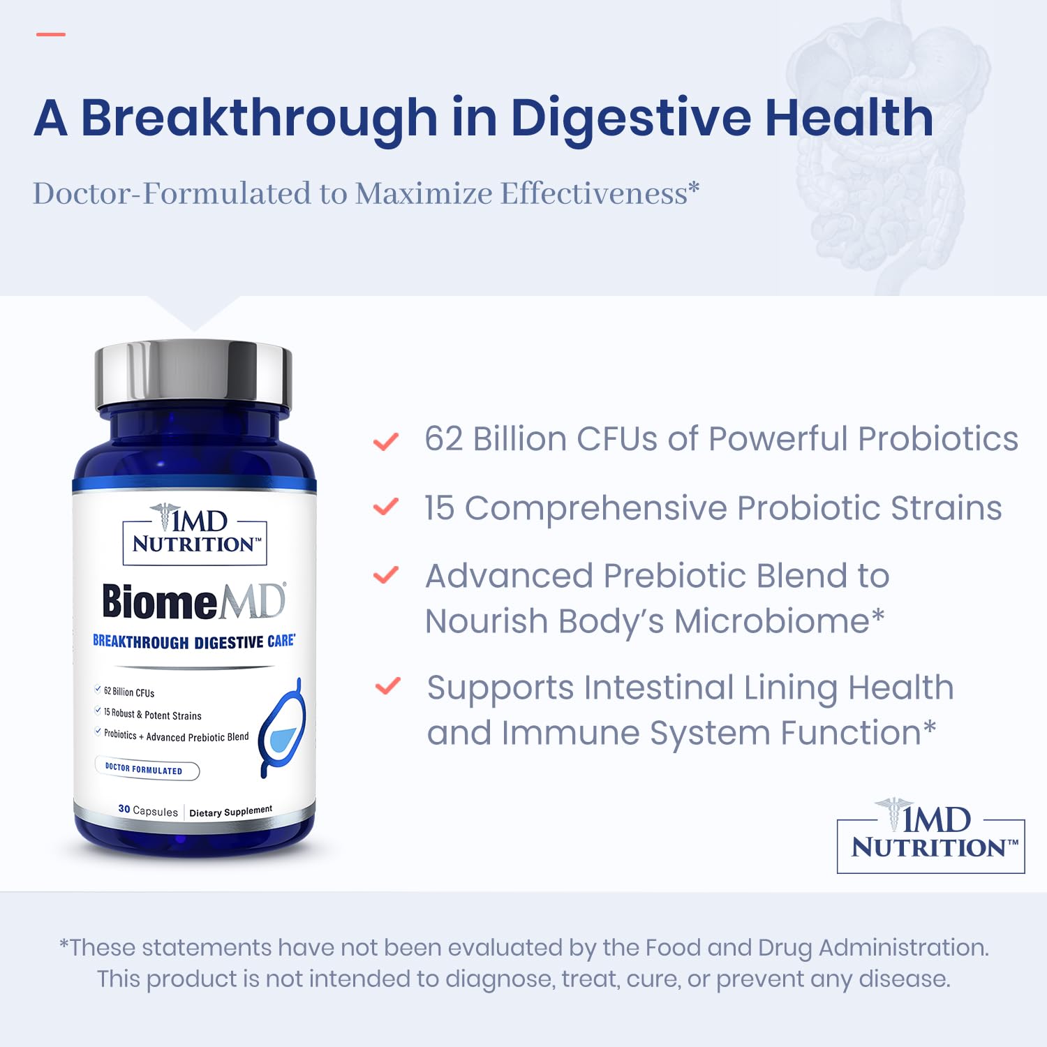 1MD Nutrition BiomeMD Probiotics on kitchen counter suggests part of daily routine.