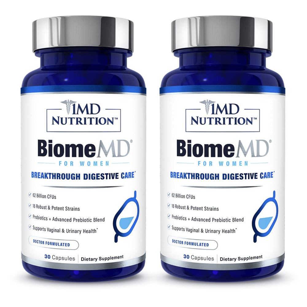 1MD BiomeMD Probiotics for Women bottle front promotes digestive balance.
