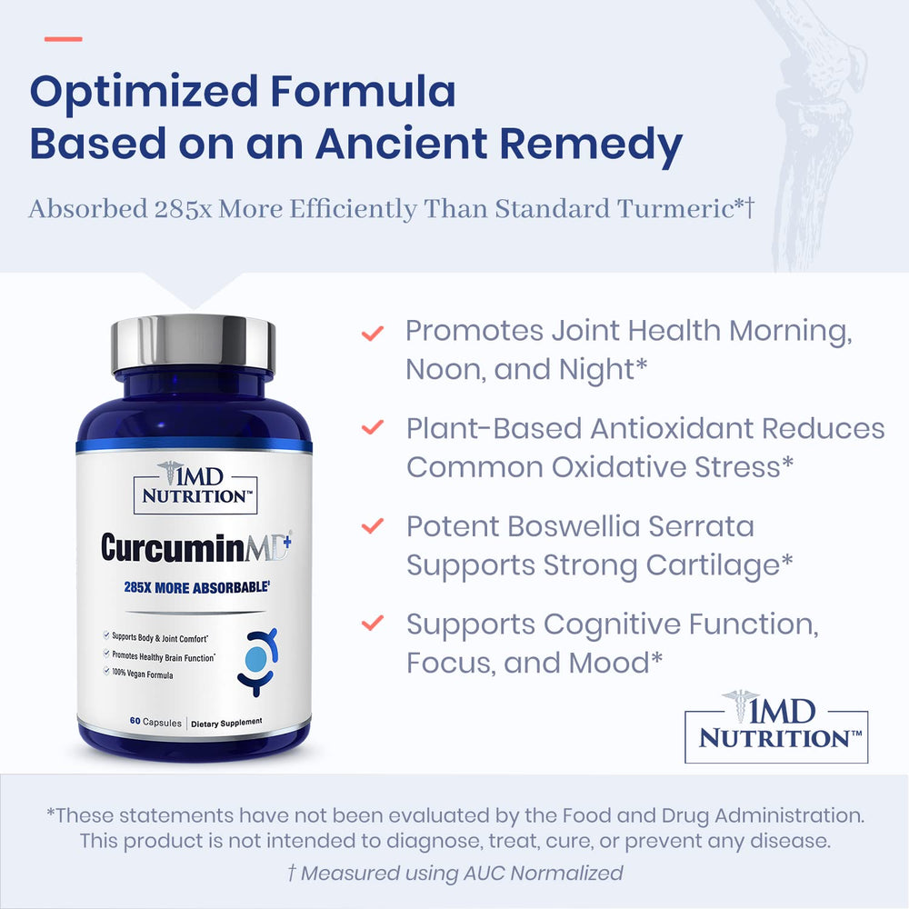 CurcuminMD Plus includes Boswellia Serrata for plant-based joint support.