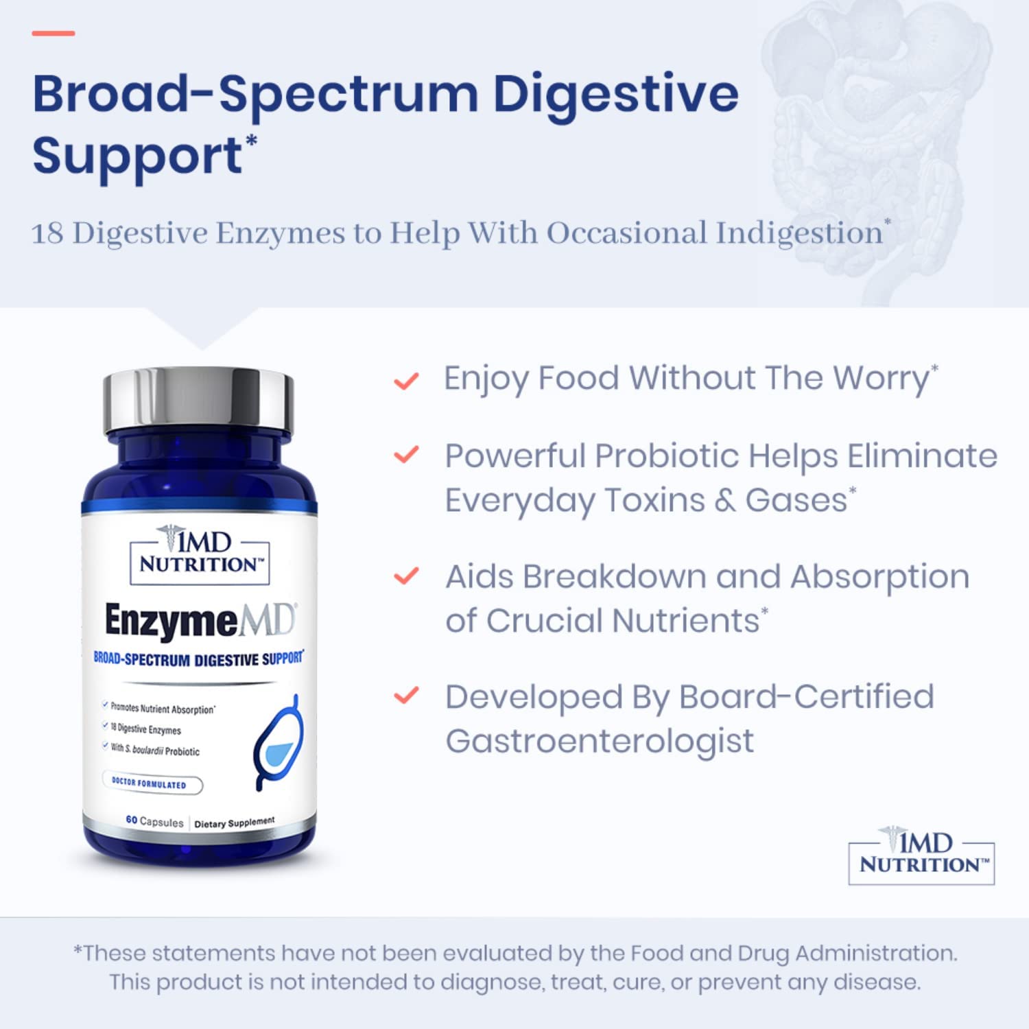 1MD Nutrition EnzymeMD bottle angled view conveys easy daily dosing