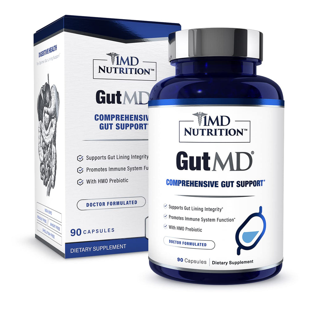 1MD GutMD bottle shown, supporting daily gut health and routine