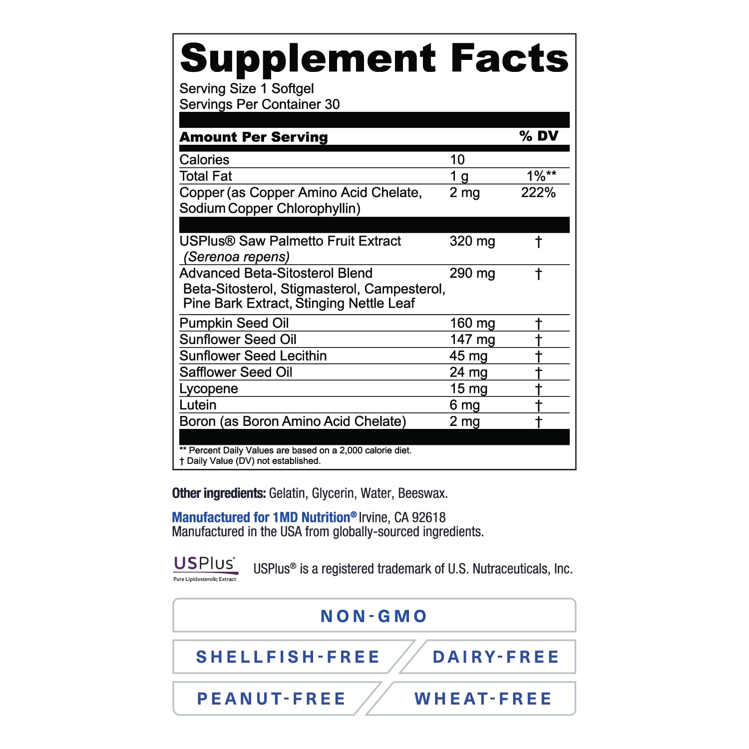 1MD ProstateMD bottle with capsules beside water for easy intake.