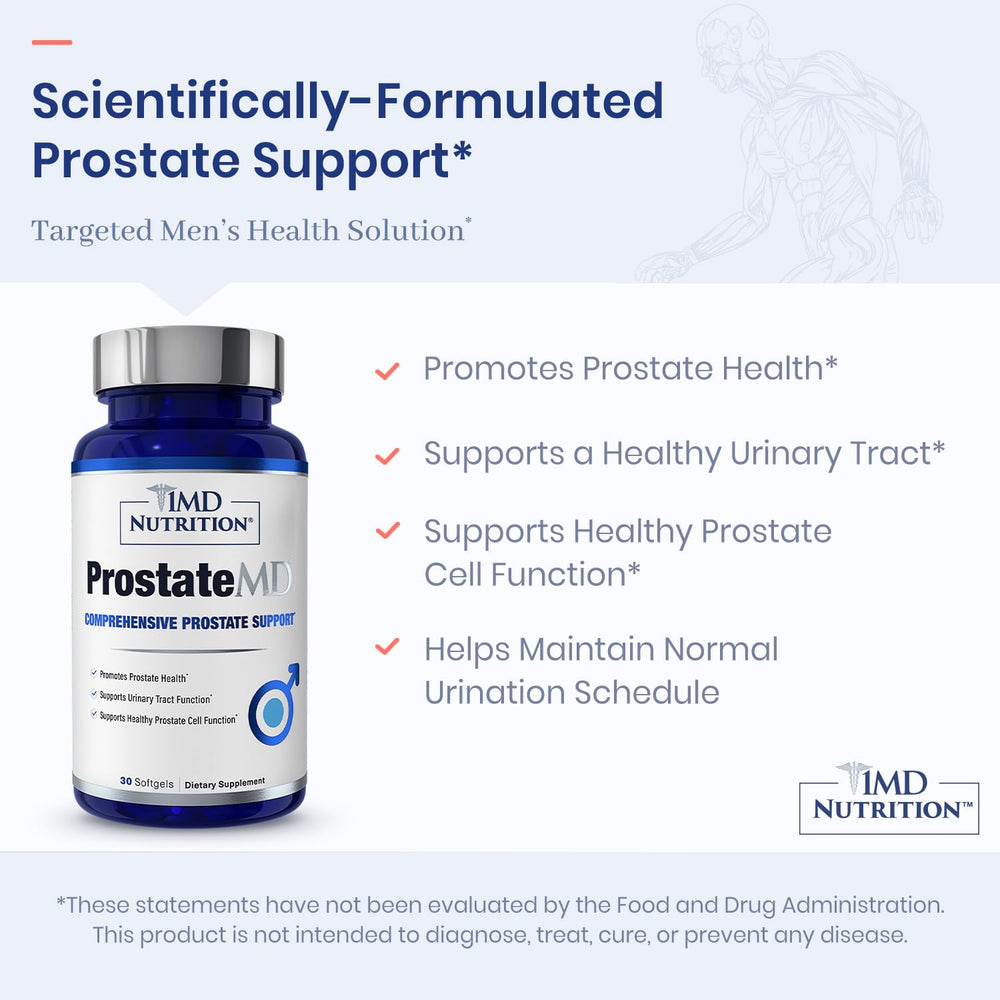 1MD ProstateMD daily-use scene with softgels in hand