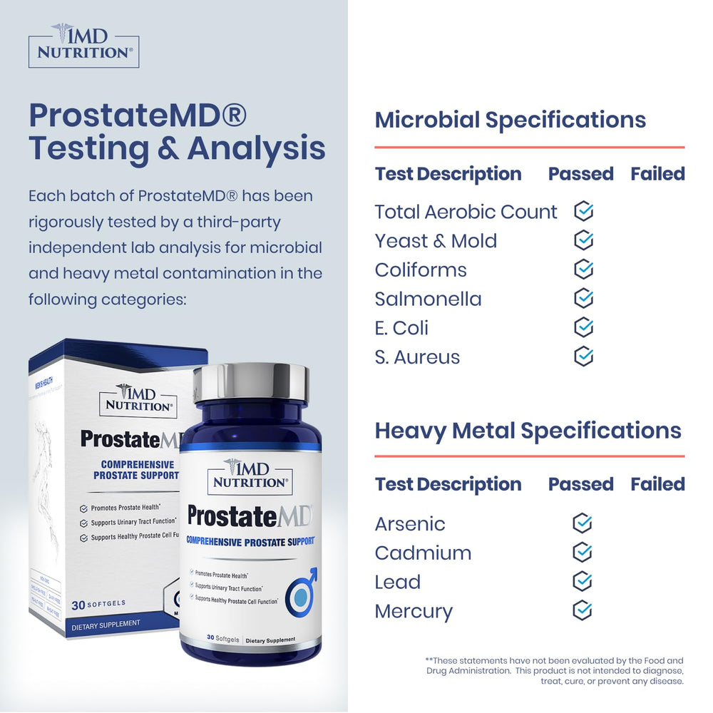 1MD ProstateMD label on bottle communicates quality and safety standards.