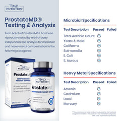 1MD ProstateMD label on bottle communicates quality and safety standards.