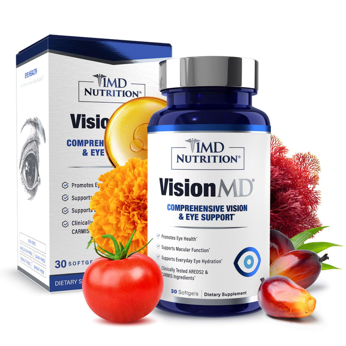1MD Nutrition VisionMD Eye Carmis bottle for daily eye support
