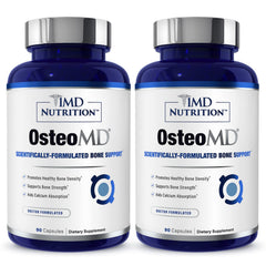 1MD OsteoMD bottle-front for daily bone support with calcium hydroxyapatite and vitamin D3.
