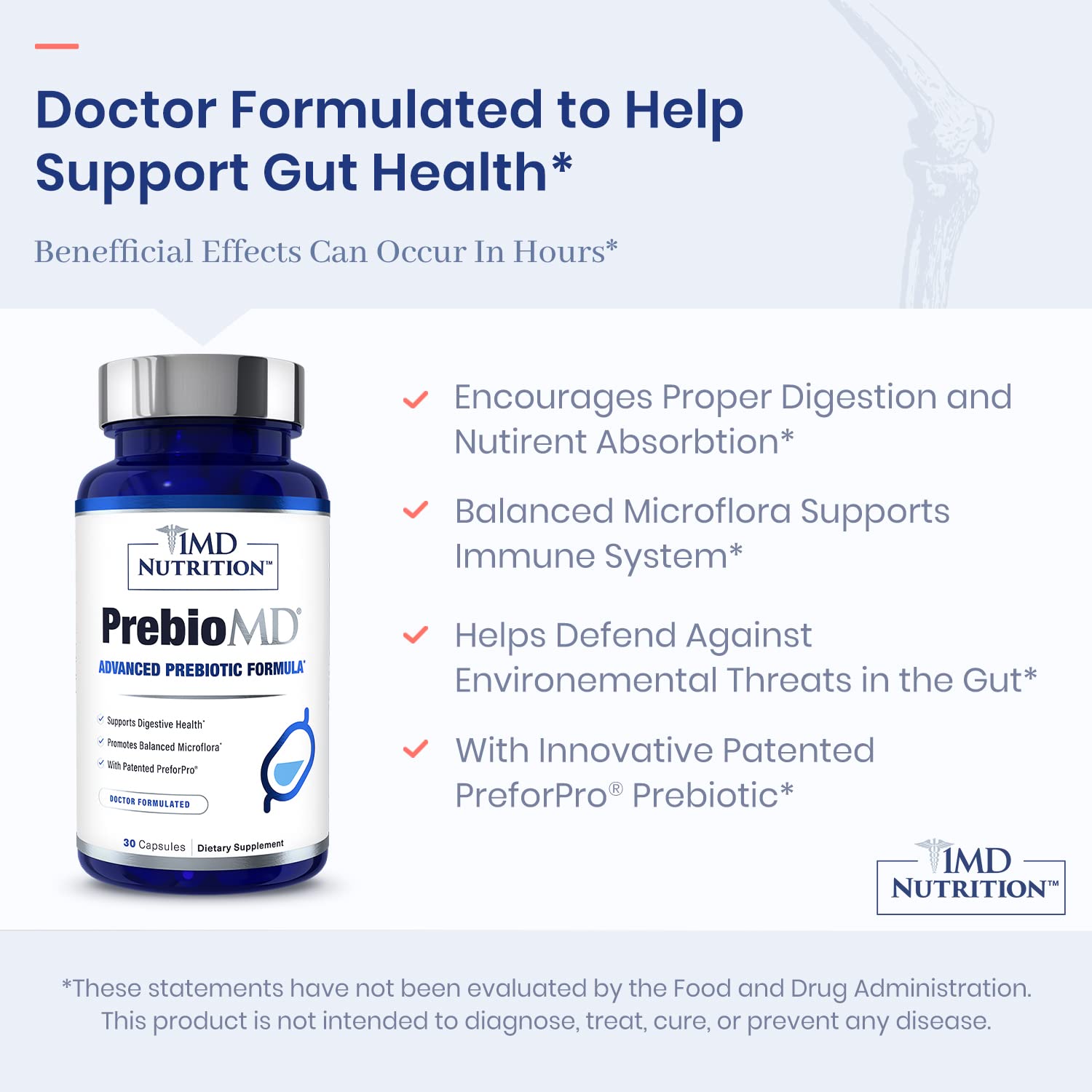 1MD PreBioMD capsules closeup shows easy-to-take design.