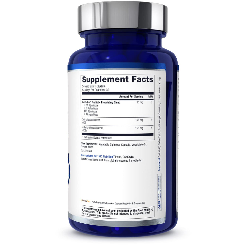 1MD PreBioMD packaging box emphasizes doctor-formulated prebiotic science.