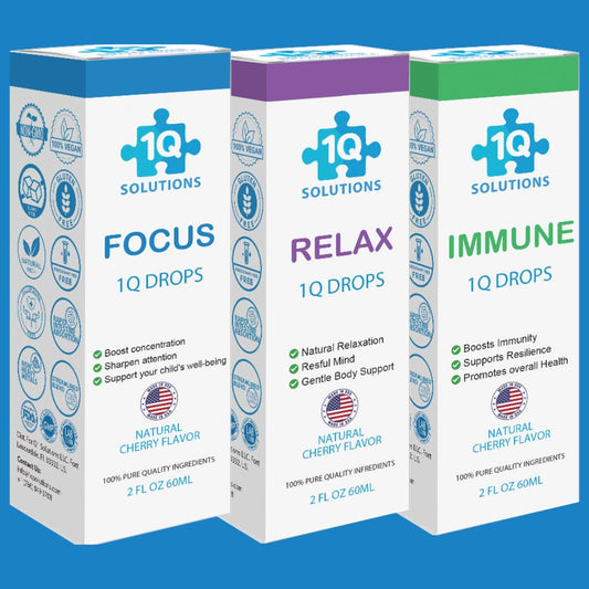 1Q Solutions Kit focus bottle pour aids concentration with a kid-friendly taste