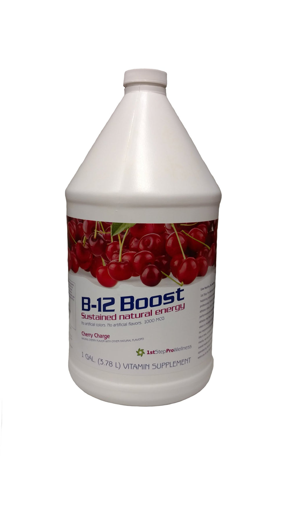 1st Step for Energy B-12 Cherry Charge bottle showing rich cherry color for energy support.