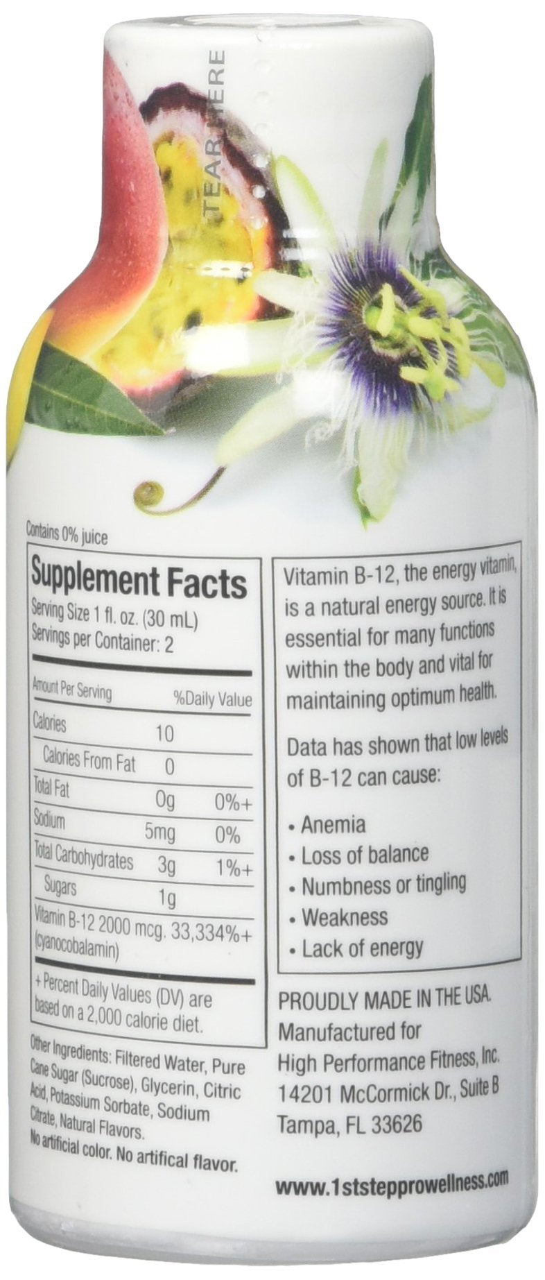 1st Step for Energy B-12 Shot Tropical Blast packaging box for portable stimulant-free energy