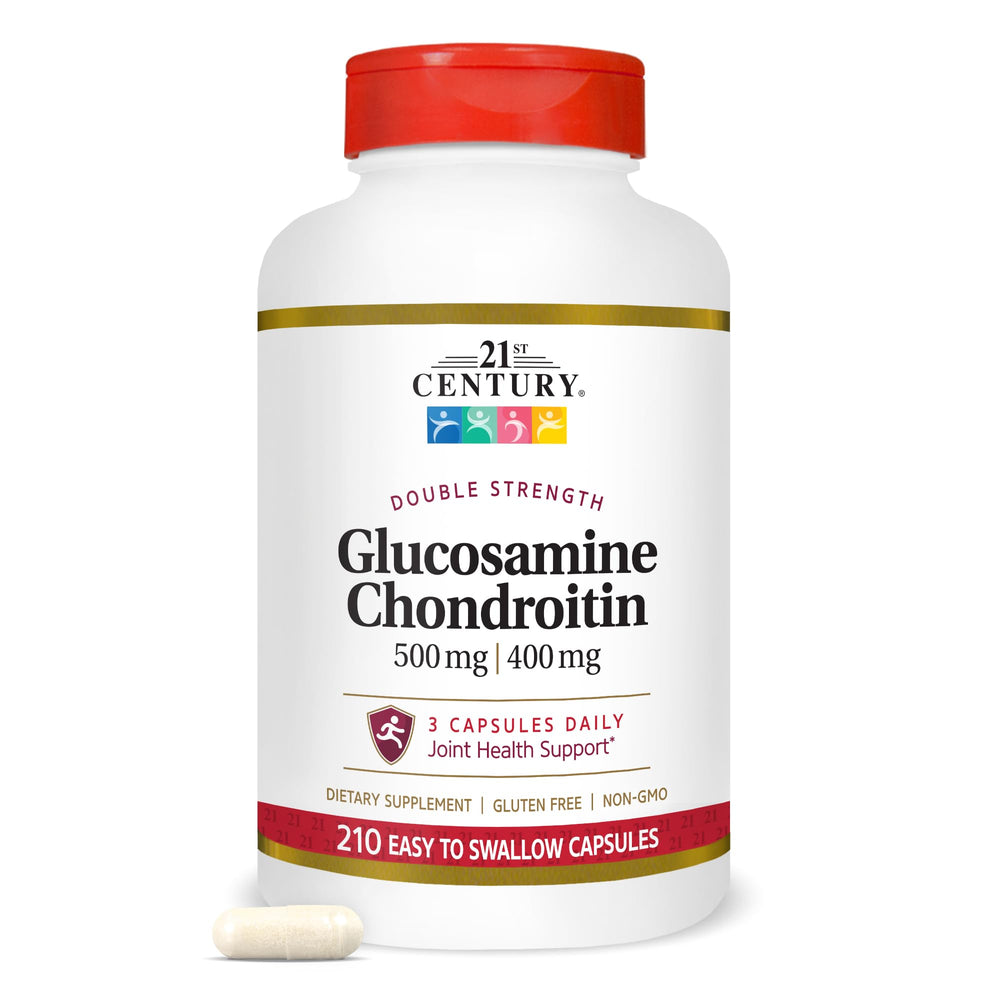 21st Century Glucosamine Chondroitin bottle displaying 500/400mg strength for joint support