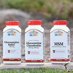 21st Century Glucosamine Chondroitin bottle with pills ready for daily use.