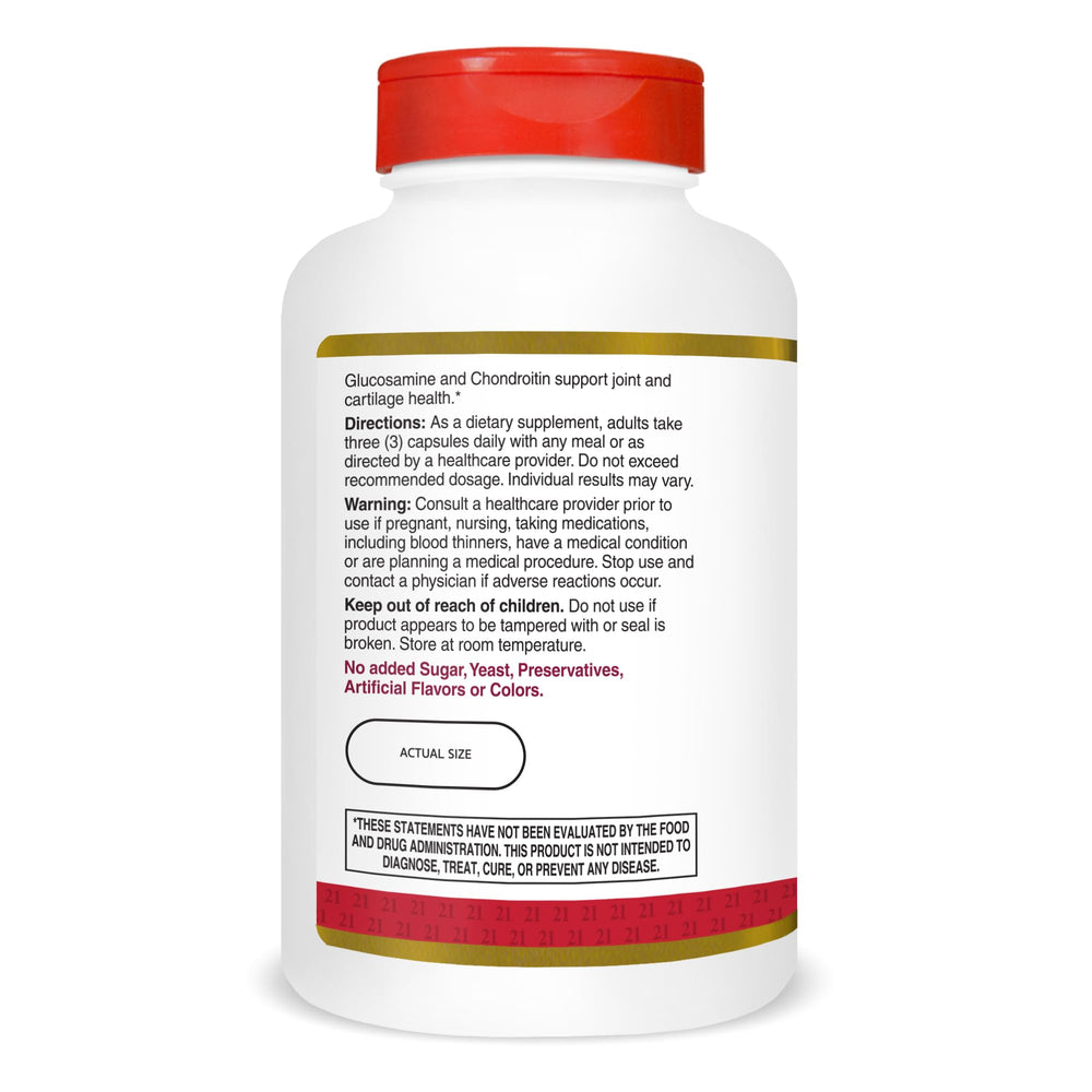 21st Century Glucosamine Chondroitin seal showing gluten-free and non-GMO status