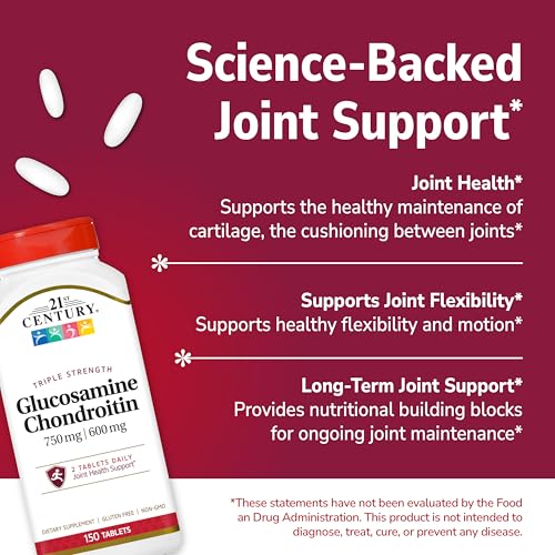 Closeup of 21st Century Glucosamine Chondroitin tablets showing easy swallow design.