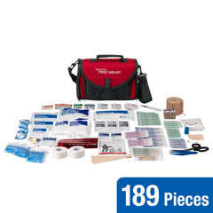 24/7 First Aid Coaches Kit with shoulder strap enables hands-free transport.