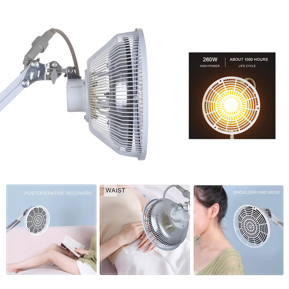 260W infrared mineral heat therapy lamp safety features with anti-dump design and lockable wheels