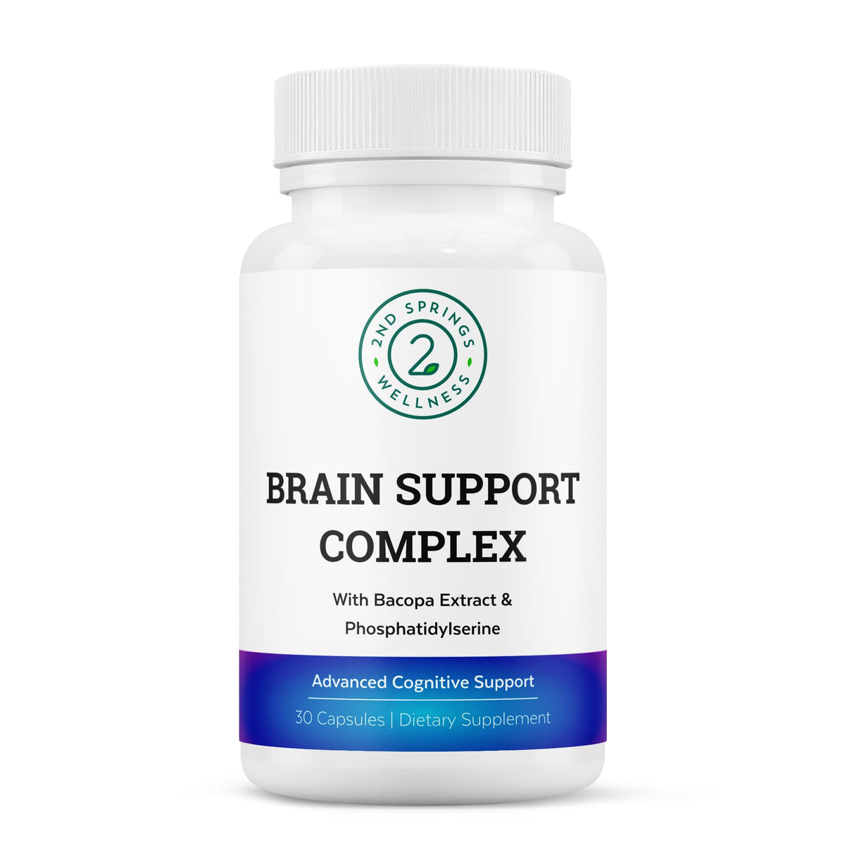 2nd Springs Brain Support Complex bottle shown for daily focus and memory support.