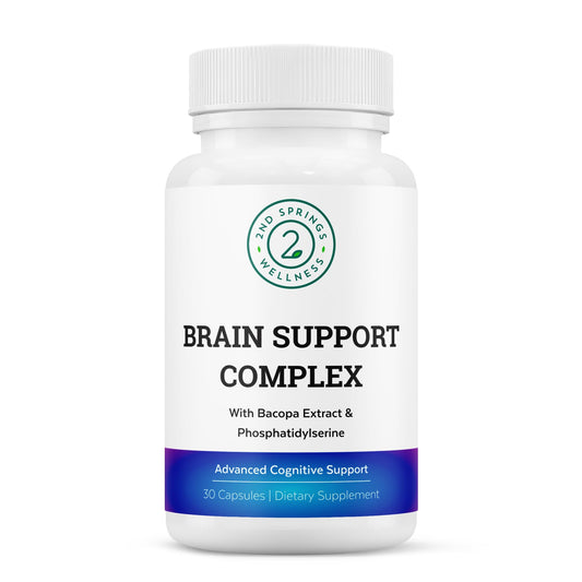 2nd Springs Brain Support Complex bottle shown for daily focus and memory support.