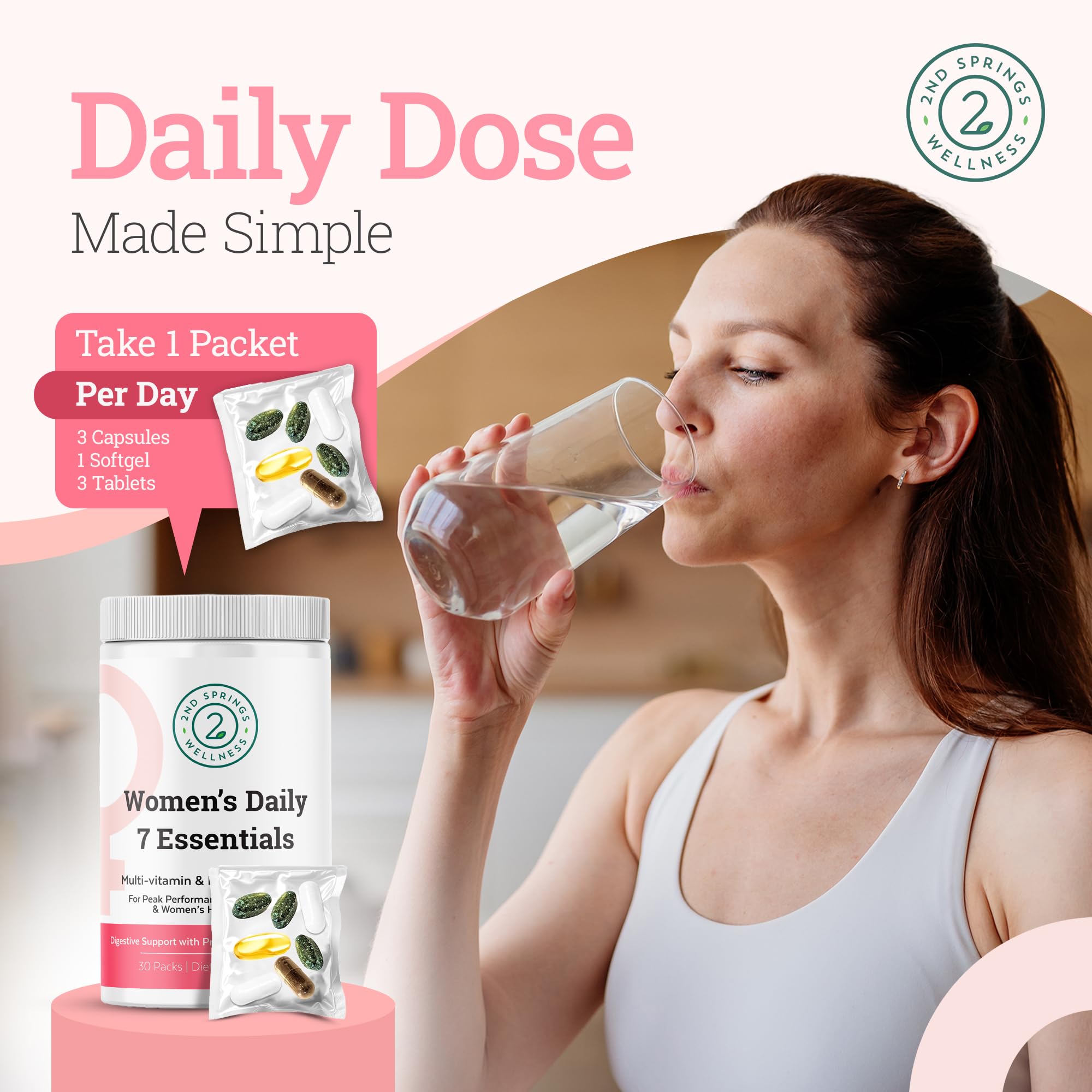 2nd Springs Daily7 Essentials capsules close-up for easy-to-swallow daily use