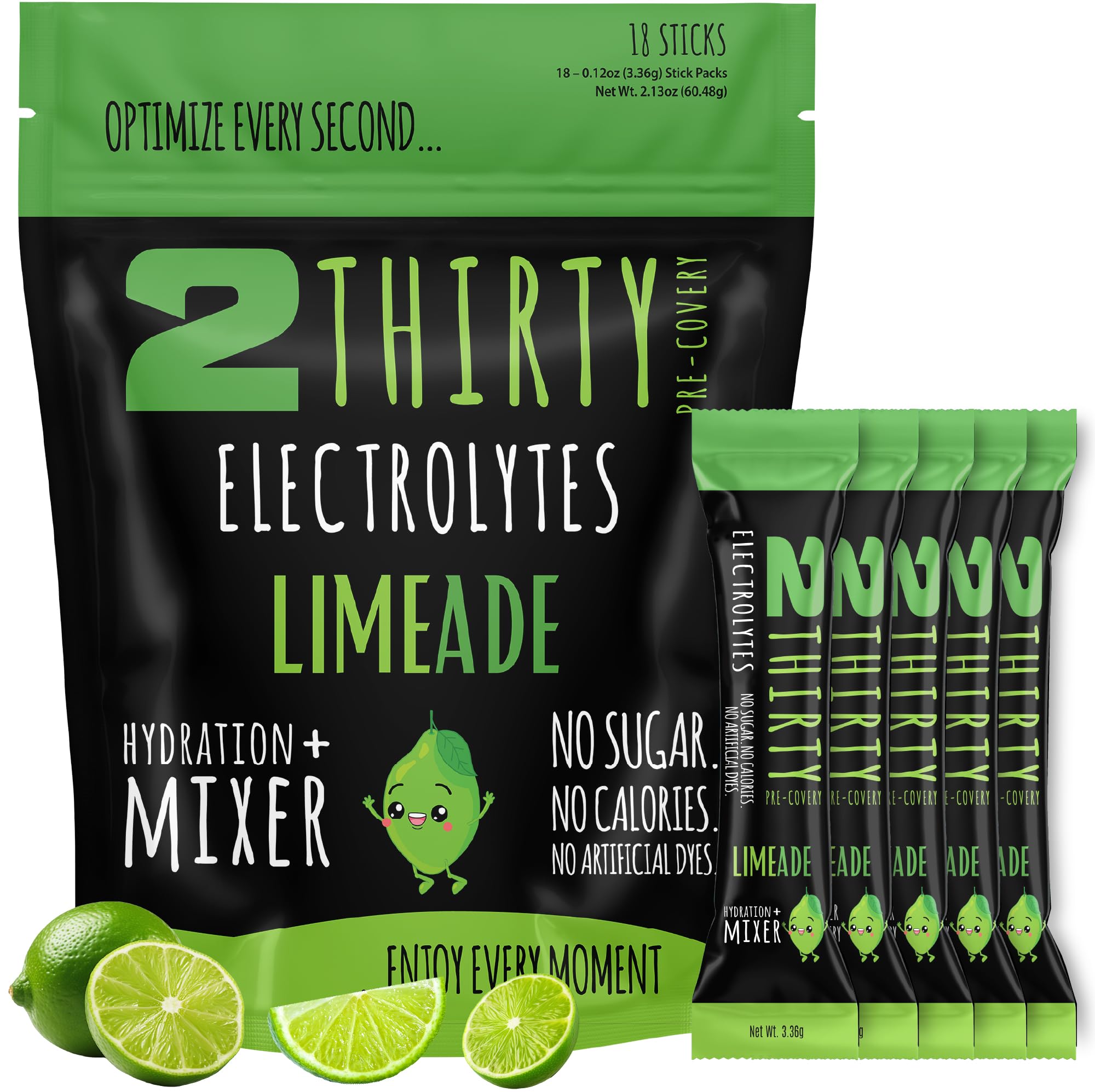 2THIRTY Hydration + Mixer limeade sticks for on-the-go hydration and energy.
