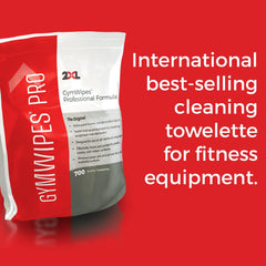 2XL GymWipes multi-surface cleaning on glass, steel, and rubber.