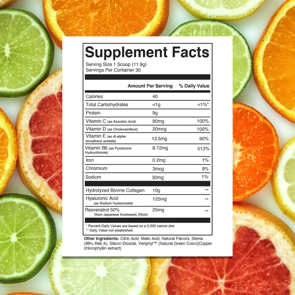 310 Nutrition Collagen bottle and glass illustrate versatile mixability in coffee or smoothies.