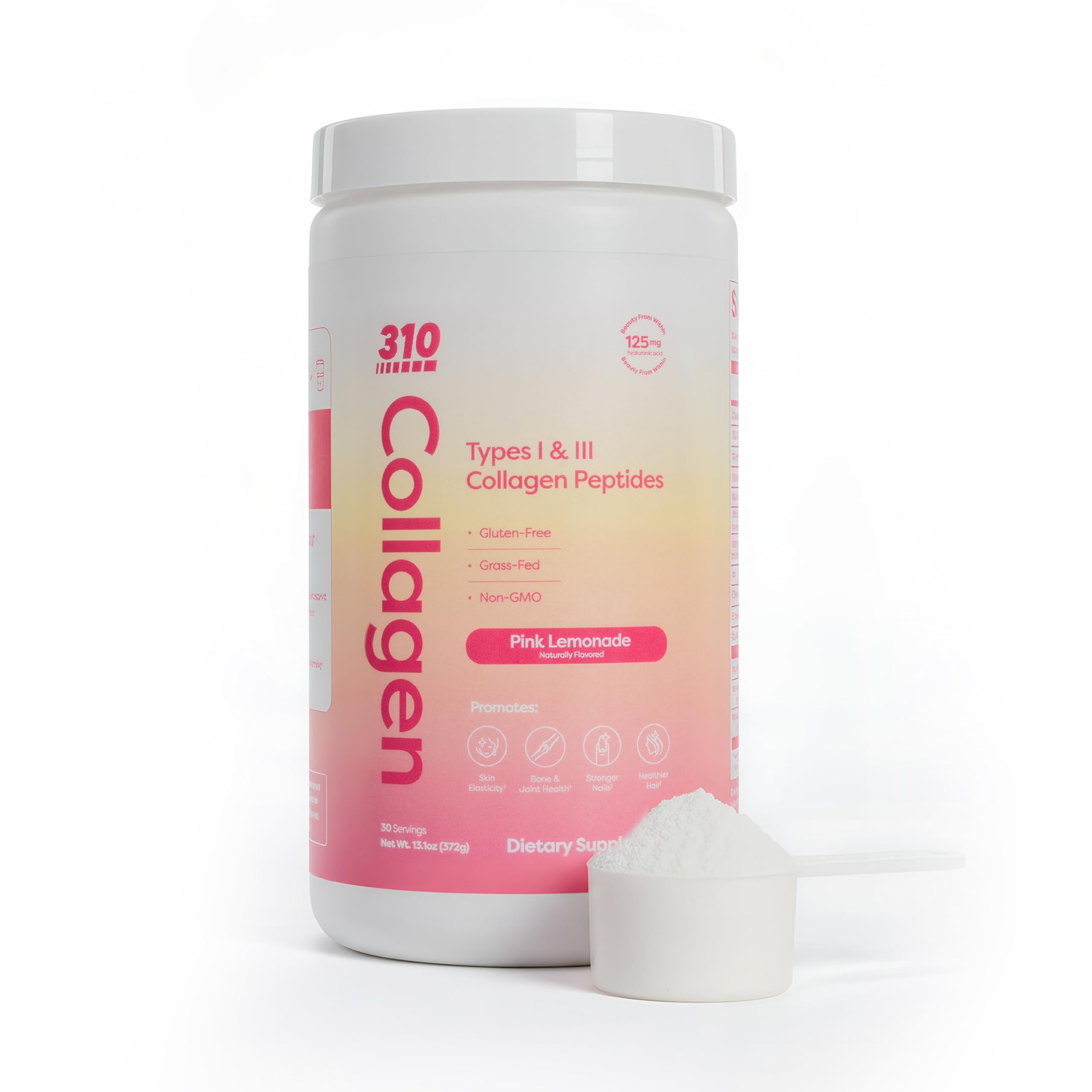 310 Nutrition Collagen Pink Lemonade tub highlights skin and hair support.