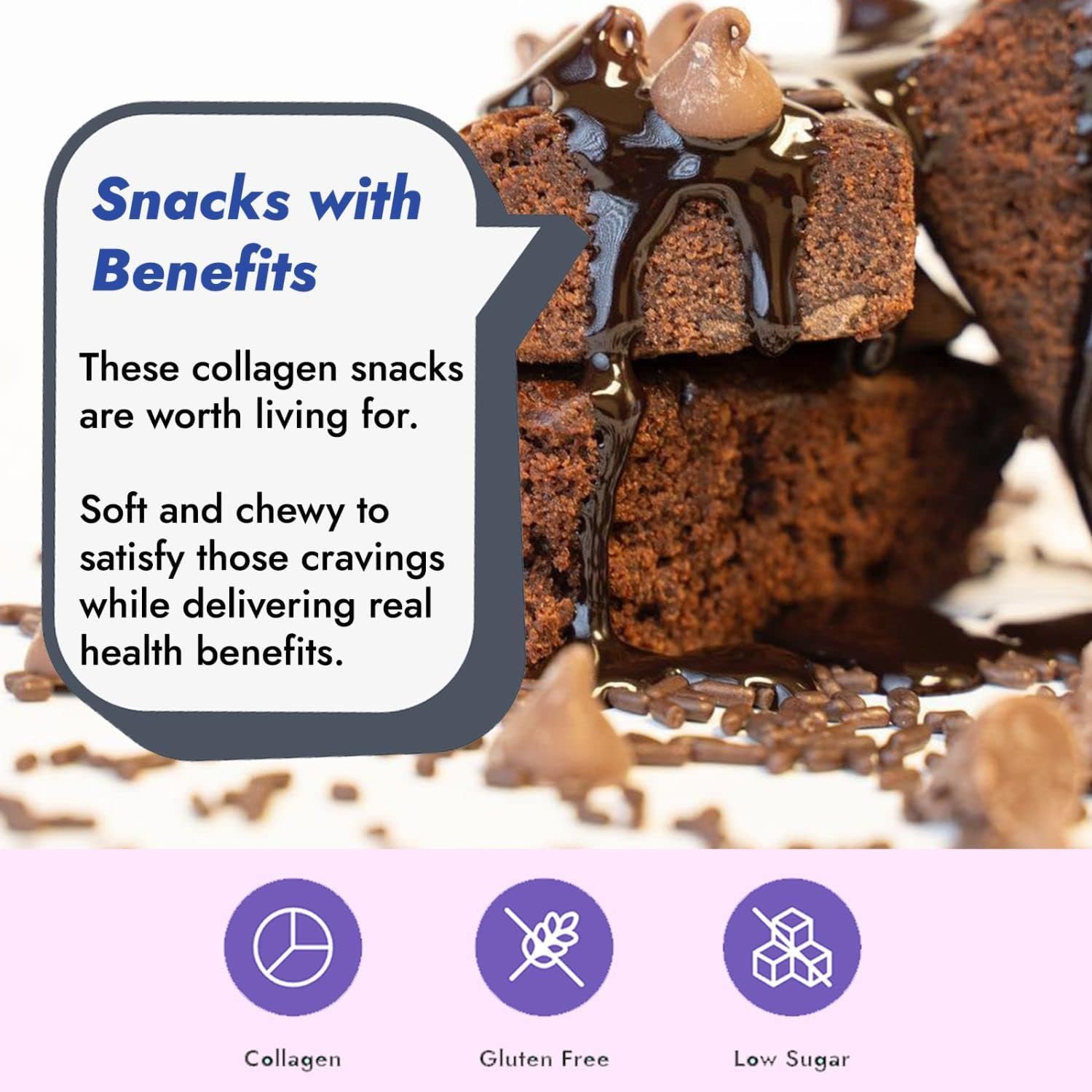 321glo collagen brownie 16g protein highlight, post workout snack.