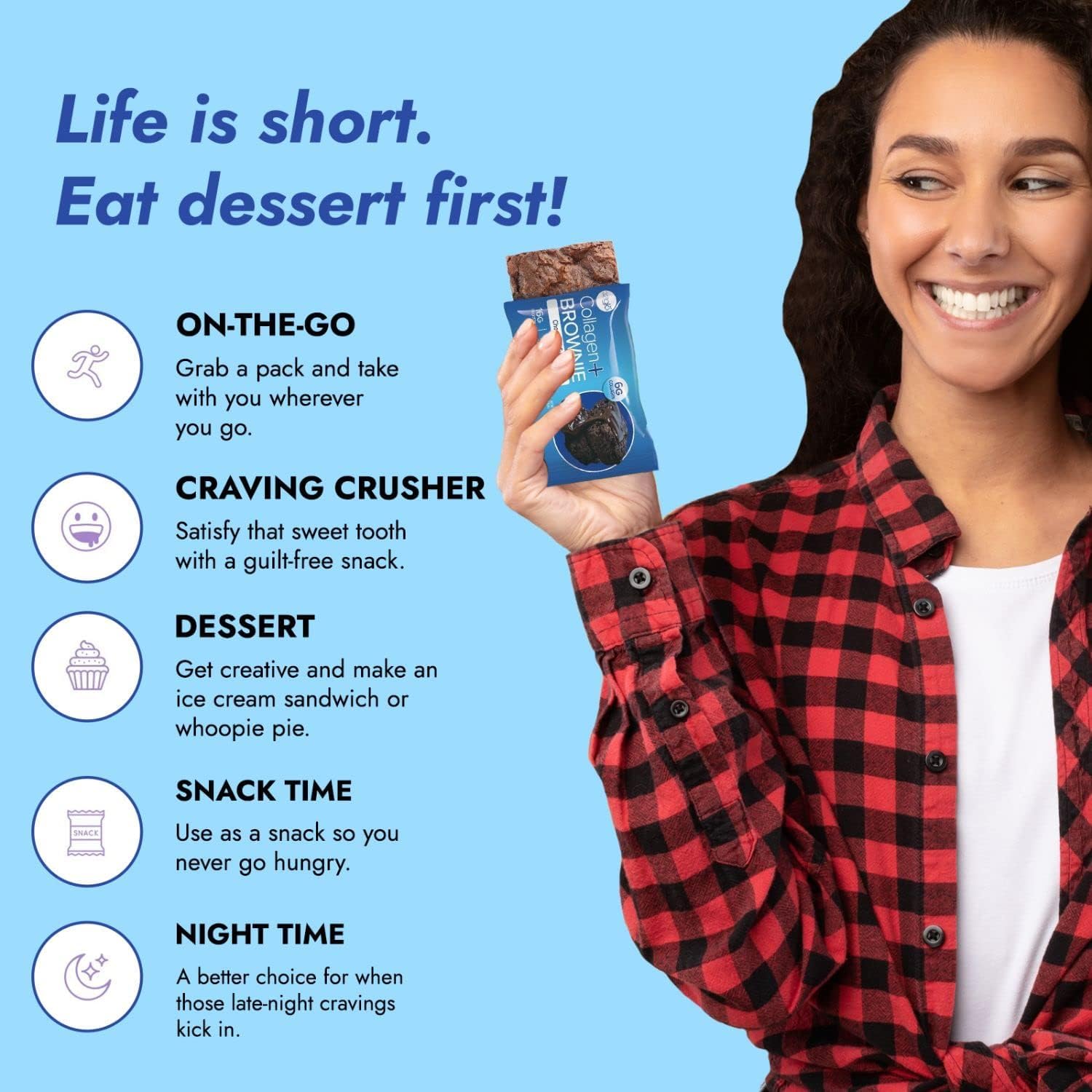 321glo collagen brownie 6g collagen feature, protein-packed treat.