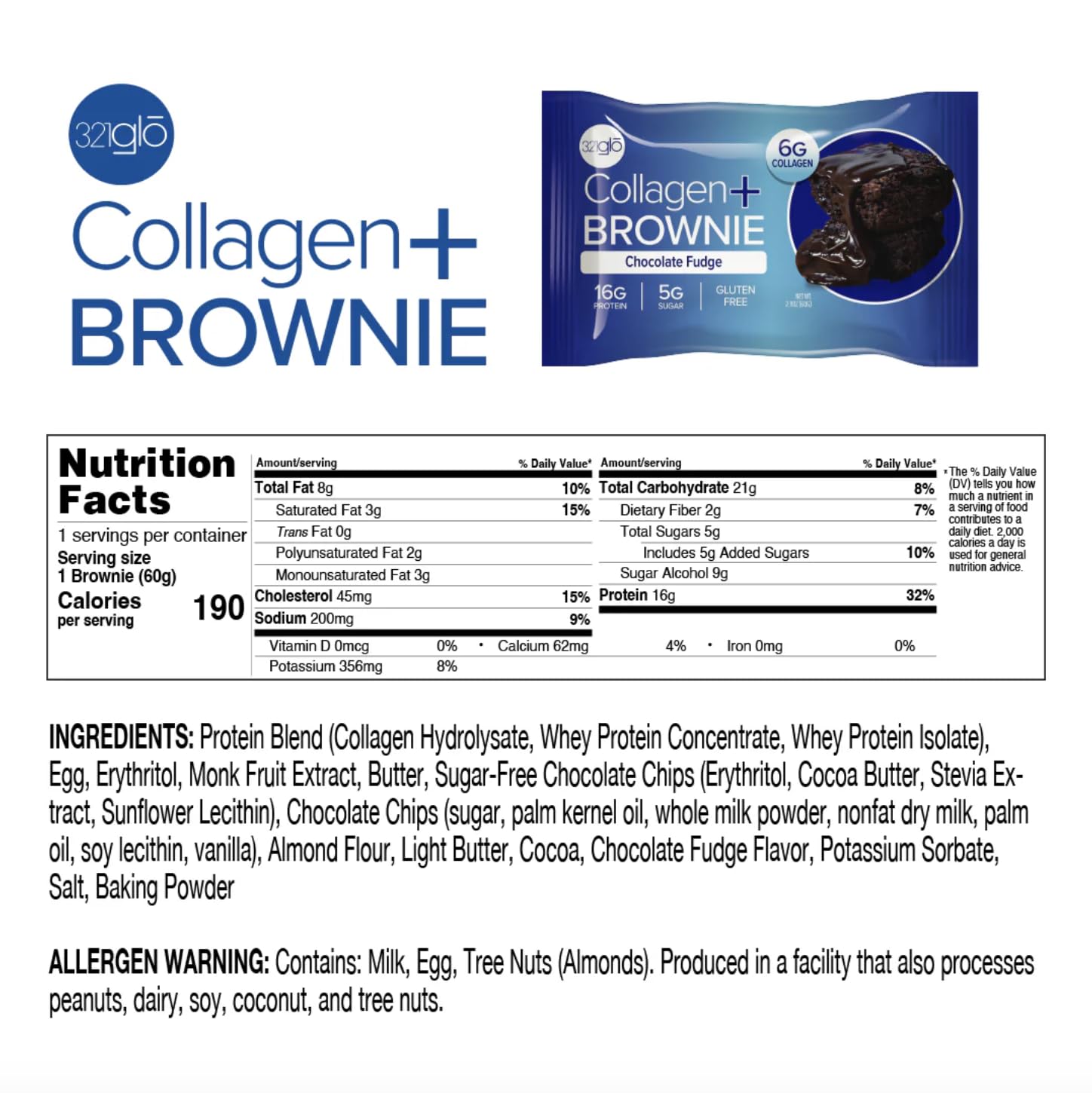 321glo collagen brownie low-sugar closeup, ideal for mindful indulgence.