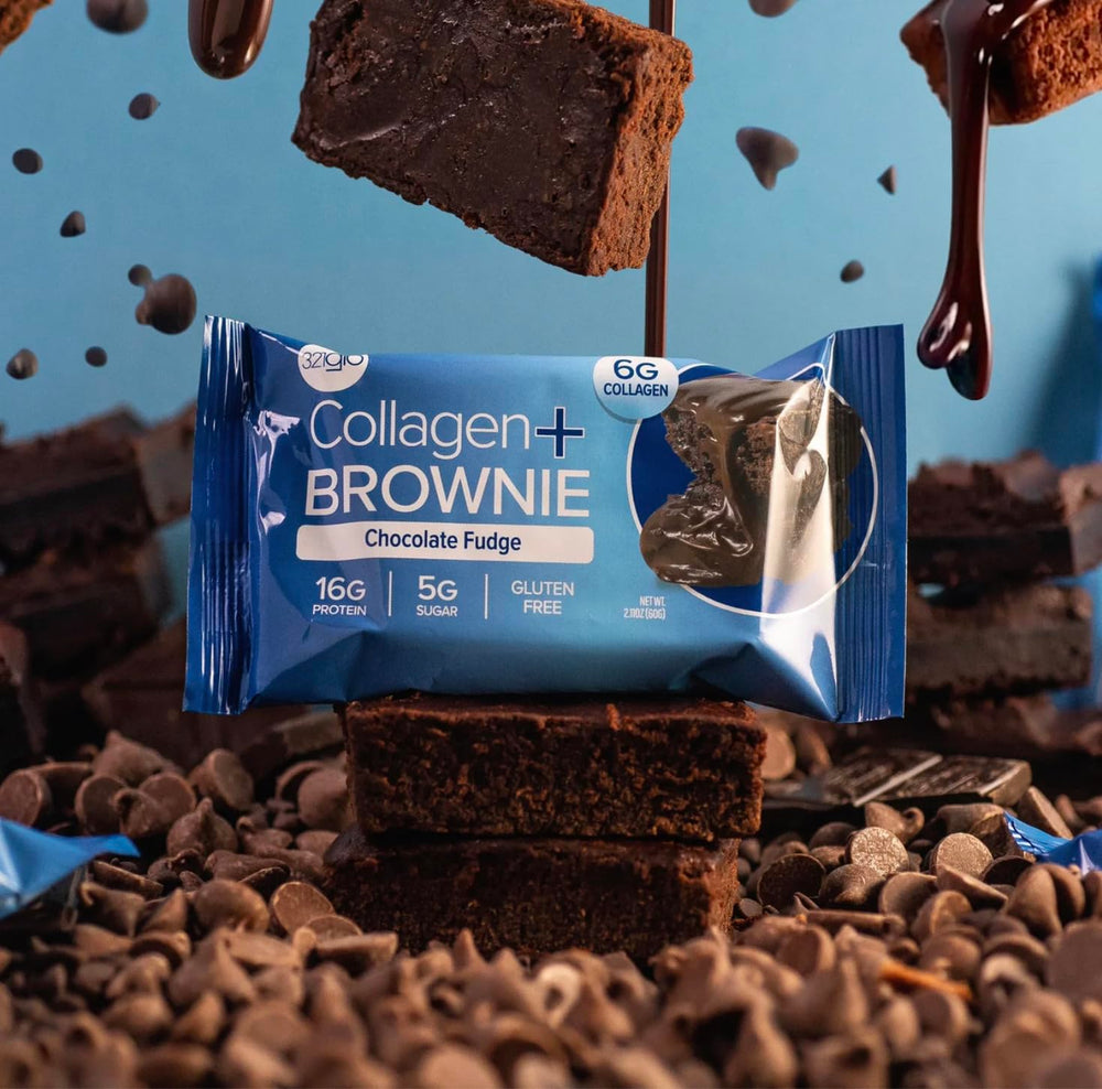 321glo collagen brownie soft baked texture, tender bite.